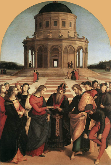 RAFFAELLO Sanzio Sposalizio (The Engagement of Virgin Mary) 1504 Oil on roundheaded panel, 170 x 117 cm Pinacoteca di Brera, Milan