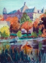 St. John's Seminary from Chandler Pond in Brighton, MA - by Becky DiMattia